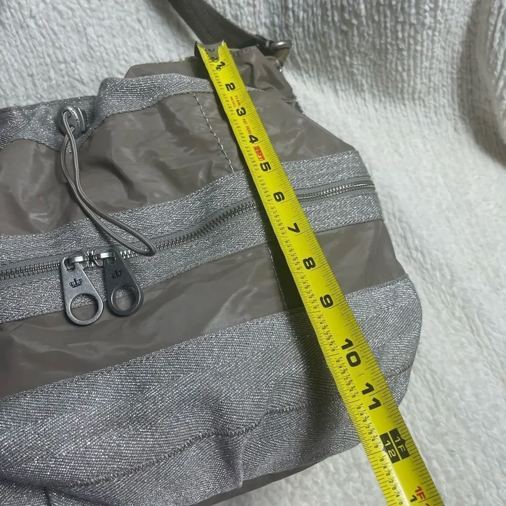Juicy Couture Nylon taupe & cotton silver shimmery hobo bag leather strap